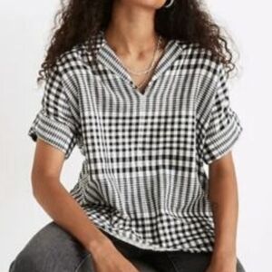 Madewell EUC Black White Checkered Women's Top XS - Oversized PTP 23 Length 23
